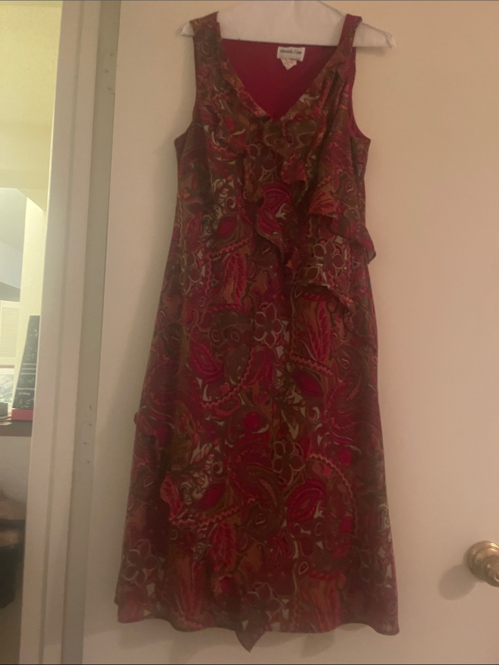 Amanda Lane Red Paisley Ruffle Sleeveless Midi Dress - Red -Size L
